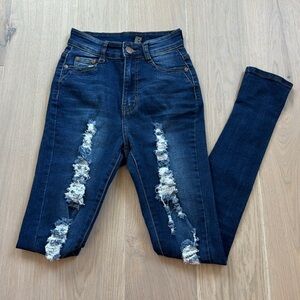Fashion Nova Distressed Dark Wash Skinny Jeans